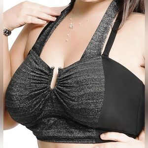 Elegant Black Glitter Halter Bralette